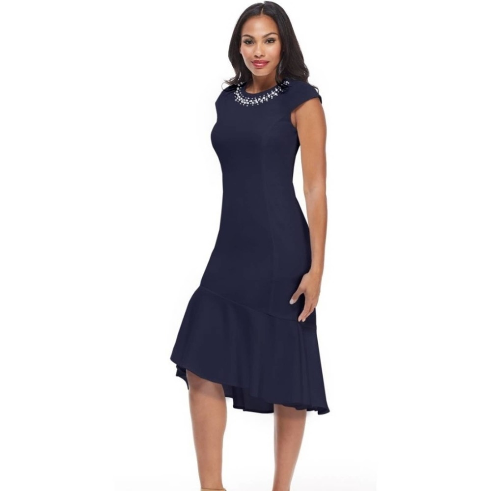 Maggy London Celeste Flounce Navy Jewel Dress 2 Party